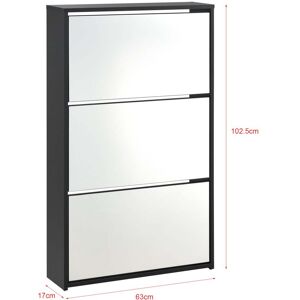 HELLOSHOP26 Zapatero De Diseño Mueble De Almacenamiento Con 3 Compartimentos Para 9 Pares Frente De Espejo Tablero De Partículas De Melamina 102,5 X 63 X 17 Cm Negro 030005166 HELLOSHOP26 Zapatero De Diseño Mueble De Almacenamiento Con 3 Compartimentos Para 9 Pares Frente De Espejo Tablero De Partículas De Melamina 102,5 X 63 X 17 Cm Negro 030005166