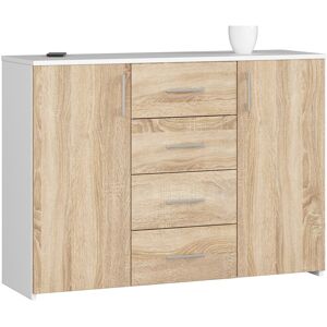 Cómoda Akord K45 Blanco 110 Cm 2 Puertas 4 Cajones Frente En Color Roble Sonoma 4 Estantes 110x35x80 Cm Cómoda Akord K45 Blanco 110 Cm 2 Puertas 4 Cajones Frente En Color Roble Sonoma 4 Estantes 110x35x80 Cm
