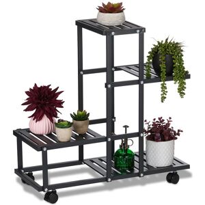 Estantería Para Plantas Metálica, 4 Niveles, 60,5 X 61,5 X 26 Cm, Repisas De Flores, Con Ruedas, Metal, Negro - Relaxdays Estantería Para Plantas Metálica, 4 Niveles, 60,5 X 61,5 X 26 Cm, Repisas De Flores, Con Ruedas, Metal, Negro - Relaxdays