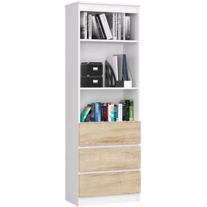 Akord - Librería R60 Blanco 60 Cm 3 Cajones Frente En Color Roble Sonoma 3 Estantes 60x35x180 Cm Akord - Librería R60 Blanco 60 Cm 3 Cajones Frente En Color Roble Sonoma 3 Estantes 60x35x180 Cm