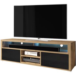 Selsey Laksa - Soporte Para Tv - 137 Cm - Roble Wotan / Negro Brillo - Con Led - Moderno Selsey Laksa - Soporte Para Tv - 137 Cm - Roble Wotan / Negro Brillo - Con Led - Moderno