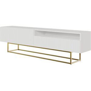 Selsey Veldio - Mueble Tv Con Compartimento Abierto, Blanco Con Patas De Metal Dorado, 175 Cm Selsey Veldio - Mueble Tv Con Compartimento Abierto, Blanco Con Patas De Metal Dorado, 175 Cm