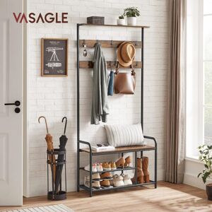Vasagle - Perchero Con Zapatero, Mueble Recibidor Con 9 Ganchos Extraíbles, Banco, Estante, 30 X 85 X 180,5 Cm, Pasillo Dormitorio Apartamento, Industrial, Marrón Rústico Y Negro Vasagle - Perchero Con Zapatero, Mueble Recibidor Con 9 Ganchos Extraíbles, Banco, Estante, 30 X 85 X 180,5 Cm, Pasillo Dormitorio Apartamento, Industrial, Marrón Rústico Y Negro