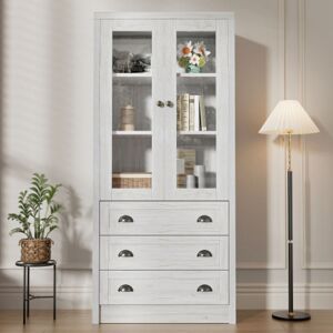 BEXTCOK Vitrina Alta Moderna 80 × 34 × 171 Cm – Efecto Madera Con Puertas De Vidrio, 3 Cajones Y Asas Color Cobre – Elegante Almacenaje Para Salón, Oficina Y Recibidor BEXTCOK Vitrina Alta Moderna 80 × 34 × 171 Cm – Efecto Madera Con Puertas De Vidrio, 3 Cajones Y Asas Color Cobre – Elegante Almacenaje Para Salón, Oficina Y Recibidor