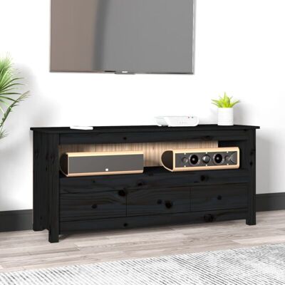 Vidaxl - Mueble De Tv De Madera Maciza De Pino Negro 114x35x52 Cm Vidaxl - Mueble De Tv De Madera Maciza De Pino Negro 114x35x52 Cm