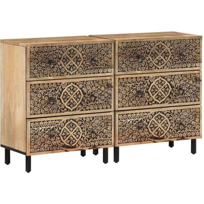 vidaXL Armario de apoyo - Madera maciza de mango 2 piezas 60x33x75 cm vidaXL Armario de apoyo - Madera maciza de mango 2 piezas 60x33x75 cm