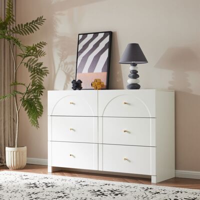 HAUSS SPOLE Aparador Con 6 Cajones, 120x40x82cm - Mueble Con Puertas Y Cajones Para Salón Y Dormitorio, Color Blanco HAUSS SPOLE Aparador Con 6 Cajones, 120x40x82cm - Mueble Con Puertas Y Cajones Para Salón Y Dormitorio, Color Blanco