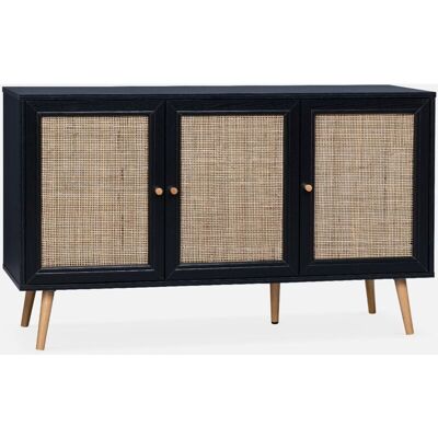 Sweeek - Aparador De Caña Con 3 Puertas, 120cm, Boheme, Negro, 120x39x70 Cm Sweeek - Aparador De Caña Con 3 Puertas, 120cm, Boheme, Negro, 120x39x70 Cm