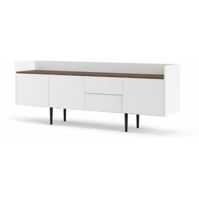 Caesaroo - Aparador salón 195x40 cm Blanco mate y nogal - Buffet Caesaroo - Aparador salón 195x40 cm Blanco mate y nogal - Buffet