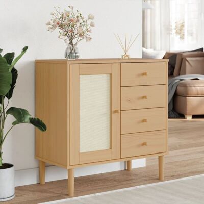 Vidaxl - Aparador Senja Aspecto De Ratán Madera Pino Marrón 80x40x80 Cm Vidaxl - Aparador Senja Aspecto De Ratán Madera Pino Marrón 80x40x80 Cm