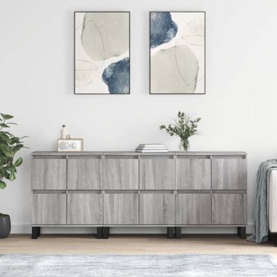 Aparadores 3 Uds Madera Contrachapada Gris Sonoma Vidaxl Aparadores 3 Uds Madera Contrachapada Gris Sonoma Vidaxl