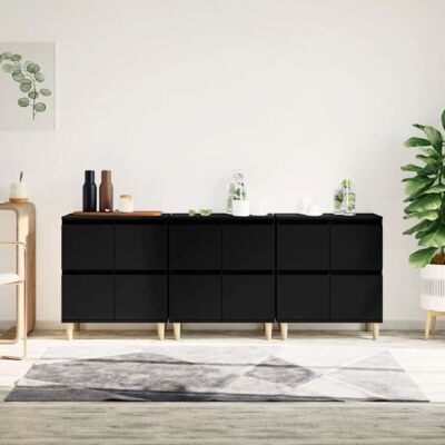 Aparadores 3 Uds Madera Contrachapada Negro 60x35x70 Cm Vidaxl Aparadores 3 Uds Madera Contrachapada Negro 60x35x70 Cm Vidaxl