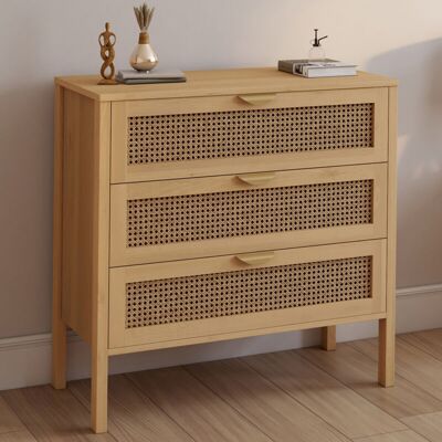 IDMARKET Arcón Edhen De 3 Cajones, 80 Cm, Mimbre Color Madera IDMARKET Arcón Edhen De 3 Cajones, 80 Cm, Mimbre Color Madera