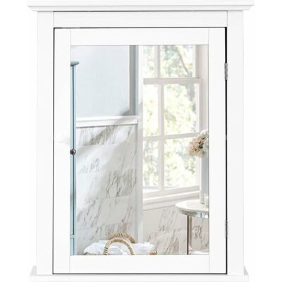 Costway - Armario De Baño Con Espejo De Pared 56 X 15 X 69,5cm Mueble De Baño Organizador Con Puerta Y Estante Ajustable Gabinete De Almacenamiento Para Dormitorio Blanco Costway - Armario De Baño Con Espejo De Pared 56 X 15 X 69,5cm Mueble De Baño Organizador Con Puerta Y Estante Ajustable Gabinete De Almacenamiento Para Dormitorio Blanco