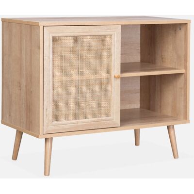 Sweeek - Aparador Estilo Escandinavo Con 1 Puerta De Caña, 80cm, Boheme, Natural, 80x39x65.8 Cm Sweeek - Aparador Estilo Escandinavo Con 1 Puerta De Caña, 80cm, Boheme, Natural, 80x39x65.8 Cm