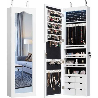 Armario Para Joyas Con Espejo,iluminación Led,6 Cajone,cerradura Estante Para Joyero Organizador Montar En Puerta Y Pared Blanco - Costway Armario Para Joyas Con Espejo,iluminación Led,6 Cajone,cerradura Estante Para Joyero Organizador Montar En Puerta Y Pared Blanco - Costway
