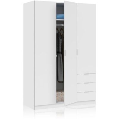 LOUNGITUDE Armario 3 Puertas - Ropero Blanco Dormitorio 52x121 Cm LOUNGITUDE Armario 3 Puertas - Ropero Blanco Dormitorio 52x121 Cm