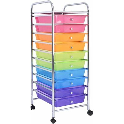 COSTWAY Carrito Auxiliar Almacenamiento 10 Cajones 4 Ruedas Carro Organizador Metal Multicolor COSTWAY Carrito Auxiliar Almacenamiento 10 Cajones 4 Ruedas Carro Organizador Metal Multicolor