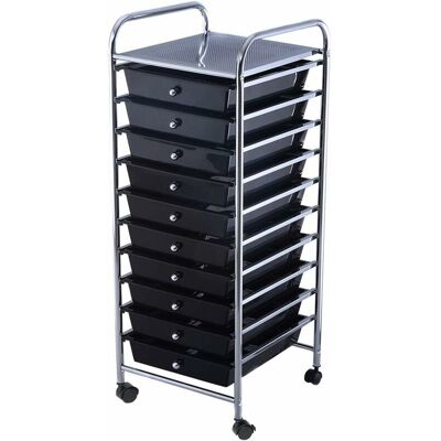 COSTWAY Carrito Auxiliar Almacenamiento 10 Cajones 4 Ruedas Carro Organizador Metal Negro COSTWAY Carrito Auxiliar Almacenamiento 10 Cajones 4 Ruedas Carro Organizador Metal Negro