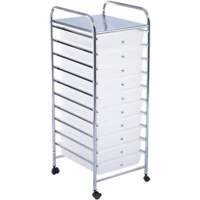 COSTWAY Carrito Auxiliar Almacenamiento 10 Cajones 4 Ruedas Carro Organizador Metal Transparente COSTWAY Carrito Auxiliar Almacenamiento 10 Cajones 4 Ruedas Carro Organizador Metal Transparente