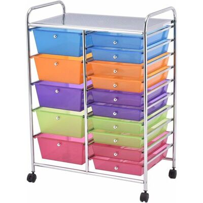 Carrito Auxiliar Almacenamiento Con 15 Cajones Apilables Y Ruedas Estructura Metálica, Carro Organizador Para Cocina Restaurante Multicolor - Costway Carrito Auxiliar Almacenamiento Con 15 Cajones Apilables Y Ruedas Estructura Metálica, Carro Organizador Para Cocina Restaurante Multicolor - Costway