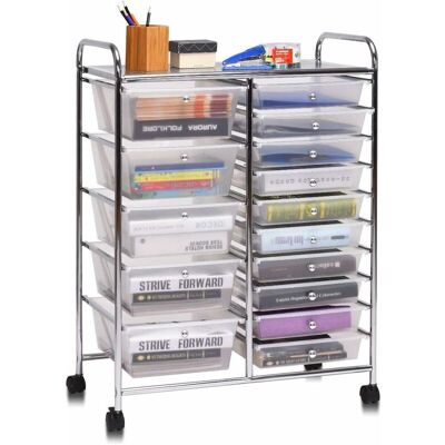 Costway - Carrito Auxiliar Almacenamiento Con 15 Cajones Apilables Y Ruedas Estructura Metálica, Carro Organizador Para Cocina Restaurante (transparente) Costway - Carrito Auxiliar Almacenamiento Con 15 Cajones Apilables Y Ruedas Estructura Metálica, Carro Organizador Para Cocina Restaurante (transparente)