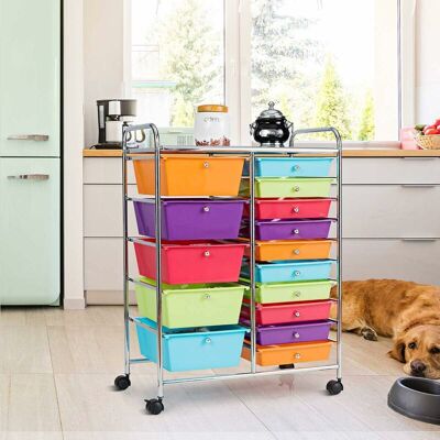 Costway Carrito Auxiliar Almacenamiento Con 15 Cajones Apilables Y Ruedas Estructura Metálica, Carro Organizador Para Cocina Restaurante (multicolor) Costway Carrito Auxiliar Almacenamiento Con 15 Cajones Apilables Y Ruedas Estructura Metálica, Carro Organizador Para Cocina Restaurante (multicolor)