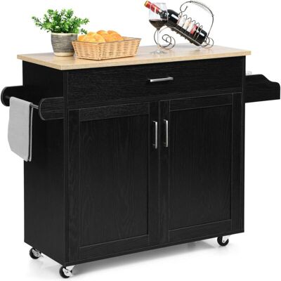 Carrito De Cocina Carro De Servicio Comedor Con Ruedas, Puerta Y Estantes Gabinete Mueble De Cocina (negro) - Costway Carrito De Cocina Carro De Servicio Comedor Con Ruedas, Puerta Y Estantes Gabinete Mueble De Cocina (negro) - Costway