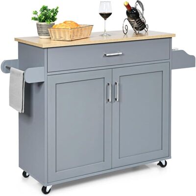 Carrito De Cocina Carro De Servicio Comedor Con Ruedas, Puerta Y Estantes Gabinete Mueble De Cocina (gris) - Costway Carrito De Cocina Carro De Servicio Comedor Con Ruedas, Puerta Y Estantes Gabinete Mueble De Cocina (gris) - Costway