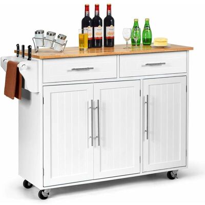 Costway Carrito De Cocina Con Cajones Y Puerta Aparador Con Ruedas Carro De Servicio De Madera Blanco Costway Carrito De Cocina Con Cajones Y Puerta Aparador Con Ruedas Carro De Servicio De Madera Blanco