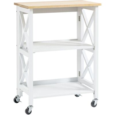 Carro de Cocina Homcom - Plegable, 2 Estantes, 4 Ruedas, Blanco y Natural Carro de Cocina Homcom - Plegable, 2 Estantes, 4 Ruedas, Blanco y Natural