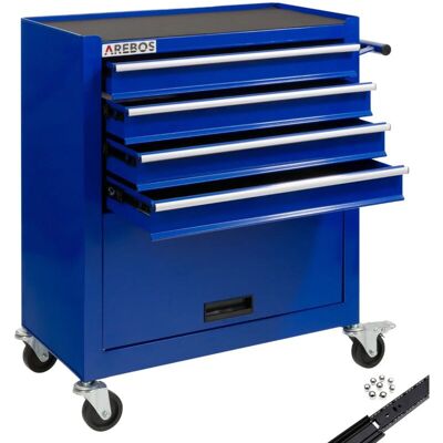 Arebos - Carro De Taller Carro De Herramientas 4 Cajones + Compartimento Grande Azul Arebos - Carro De Taller Carro De Herramientas 4 Cajones + Compartimento Grande Azul