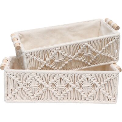 Tonchean - Cesta De Almacenamiento Tejida Con Cuerda De Algodón - 30 X 14 X 10 Cm, Juego De 2 Tonchean - Cesta De Almacenamiento Tejida Con Cuerda De Algodón - 30 X 14 X 10 Cm, Juego De 2
