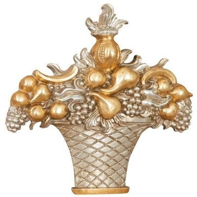 Cesta de fruta de madera Biscottini con acabado en plata y oro - Decoración de pared Cesta de fruta de madera Biscottini con acabado en plata y oro - Decoración de pared