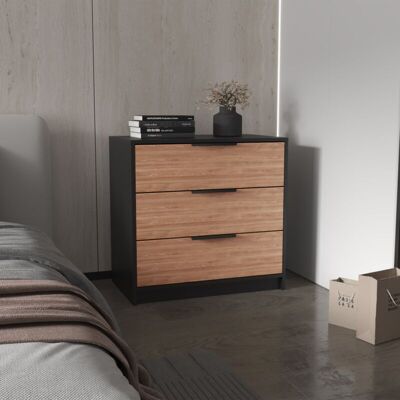 TUHOME CONCEPT Comoda Kaia En Melamina Con Tres Cajones De Rieles Metalicos - Negro/miel TUHOME CONCEPT Comoda Kaia En Melamina Con Tres Cajones De Rieles Metalicos - Negro/miel