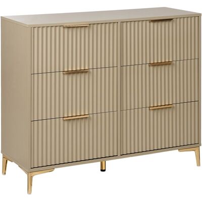 BELIANI Cómoda Moderna De Mdf 6 Cajones Patas De Metal Tiradores Frentes Acanalados Beige Walcott BELIANI Cómoda Moderna De Mdf 6 Cajones Patas De Metal Tiradores Frentes Acanalados Beige Walcott