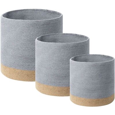 Beliani Juego de 3 Cestas de Almacenamiento - Algodón y Yute, Gris y Beige Beliani Juego de 3 Cestas de Almacenamiento - Algodón y Yute, Gris y Beige