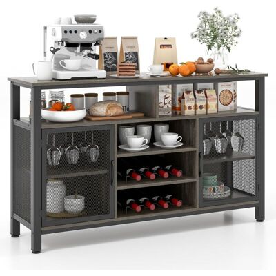 Costway 2 En 1 Mueble Bar De Vinos, Aparador Buffet De 140 Cm Para 8 Botellas Y 6 Filas De Soportes Para Vino, Con Puertas De Malla Metálica, Para Cocina, Comedor Y Sala De Estar, Gris Y Negro Costway 2 En 1 Mueble Bar De Vinos, Aparador Buffet De 140 Cm Para 8 Botellas Y 6 Filas De Soportes Para Vino, Con Puertas De Malla Metálica, Para Cocina, Comedor Y Sala De Estar, Gris Y Negro