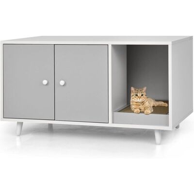 Costway - 3 En 1 Casa Para Gatos Con Rascador Extraíble, Mesa De Centro Auxiliar De Madera, Cueva Para Gatos Con 2 Puertas, Mueble Arenero De 90 X 50 X 50 Cm (gris) Costway - 3 En 1 Casa Para Gatos Con Rascador Extraíble, Mesa De Centro Auxiliar De Madera, Cueva Para Gatos Con 2 Puertas, Mueble Arenero De 90 X 50 X 50 Cm (gris)