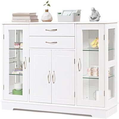 Costway - Aparador De Cocina, Armario Auxiliar Aparador Con Puertas De Vidrio Templado, Armario Buffet Con 2 Cajones 2 Puertas Individuales Y 1 Puerta Ventana Para Cocina Y Salón Costway - Aparador De Cocina, Armario Auxiliar Aparador Con Puertas De Vidrio Templado, Armario Buffet Con 2 Cajones 2 Puertas Individuales Y 1 Puerta Ventana Para Cocina Y Salón