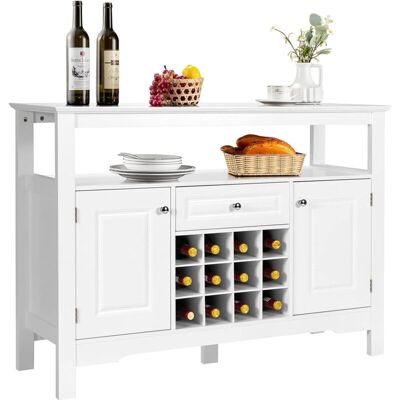 Costway - Aparador De Cocina Con Porta Botellas De Vino, Repisa Abierta, 2 Armarios Y Cajón, Armario De Comedor, Mueble Para Cocina Comedor Salón 117 X 40,5 X 85,5 Cm (blanco) Costway - Aparador De Cocina Con Porta Botellas De Vino, Repisa Abierta, 2 Armarios Y Cajón, Armario De Comedor, Mueble Para Cocina Comedor Salón 117 X 40,5 X 85,5 Cm (blanco)