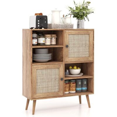 Costway Aparador De Cocina De Rattan, Mueble Buffet Auxiliar Con 4 Cubículos Y 2 Puertas Decoradas Con Rattan, Gabinete Credenza De Estilo Mid-century Modern Para Cocina, Comedor (80 X 29,5 X 97 Cm) Costway Aparador De Cocina De Rattan, Mueble Buffet Auxiliar Con 4 Cubículos Y 2 Puertas Decoradas Con Rattan, Gabinete Credenza De Estilo Mid-century Modern Para Cocina, Comedor (80 X 29,5 X 97 Cm)