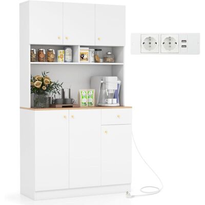 Armario Alacena De Cocina Mueble, Aparador Cocina Con Tomas De Corriente, Puertos Usb, Kits Antivuelco Y Estantes Ajustables De 3 Posiciones, Mueble Auxiliar De Cocina, 100x40x181 Cm - Costway Armario Alacena De Cocina Mueble, Aparador Cocina Con Tomas De Corriente, Puertos Usb, Kits Antivuelco Y Estantes Ajustables De 3 Posiciones, Mueble Auxiliar De Cocina, 100x40x181 Cm - Costway