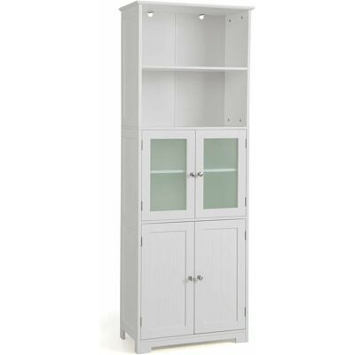 Costway - Armario Alto De Baño De 163 Cm, Aparador De Suelo Independiente Con 2 Gabinete, 2 Compartimentos Abiertos & Estantes Ajustables, Puerta De Cristal De Cocina (blanco) Costway - Armario Alto De Baño De 163 Cm, Aparador De Suelo Independiente Con 2 Gabinete, 2 Compartimentos Abiertos & Estantes Ajustables, Puerta De Cristal De Cocina (blanco)