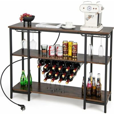 Costway Armario Bar De Vinos, Gabinete Para Vinos Con 2 Portavasos Para 15 Botellas, Estantes Industrial Para Botellas Con Estación De Carga, Para Vinos Para El Hogar, Cocina, Bar (marrón Y Negro) Costway Armario Bar De Vinos, Gabinete Para Vinos Con 2 Portavasos Para 15 Botellas, Estantes Industrial Para Botellas Con Estación De Carga, Para Vinos Para El Hogar, Cocina, Bar (marrón Y Negro)