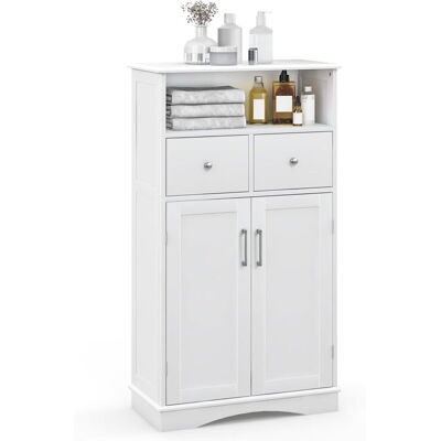 Costway Armario De Baño De Suelo, Gabinete De Madera Con 2 Puertas, 2 Cajones Y 2 Estantes Ajustables, Organizador De Almacenamiento Para Sala De Estar, Cocina, Oficina, Blanco Costway Armario De Baño De Suelo, Gabinete De Madera Con 2 Puertas, 2 Cajones Y 2 Estantes Ajustables, Organizador De Almacenamiento Para Sala De Estar, Cocina, Oficina, Blanco