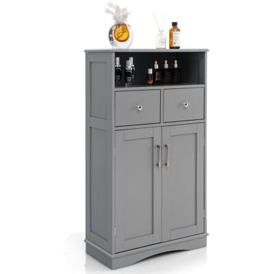 Costway Armario De Baño De Suelo, Gabinete De Madera Con 2 Puertas, 2 Cajones Y 2 Estantes Ajustables, Organizador De Almacenamiento Para Sala De Estar, Cocina, Oficina (gris) Costway Armario De Baño De Suelo, Gabinete De Madera Con 2 Puertas, 2 Cajones Y 2 Estantes Ajustables, Organizador De Almacenamiento Para Sala De Estar, Cocina, Oficina (gris)