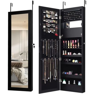 Costway - Armario Para Joyas Con Espejo De 12 Led, Espejo Joyero De 120 Cm Con Cerradura, Organizador De Armario Joyero Montado En Pared O Puerta Con Estantes Forrados, Ganchos (negro) Costway - Armario Para Joyas Con Espejo De 12 Led, Espejo Joyero De 120 Cm Con Cerradura, Organizador De Armario Joyero Montado En Pared O Puerta Con Estantes Forrados, Ganchos (negro)