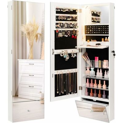 Costway - Armario Para Joyas, Gabinete Con Espejo Led Para Joyería De 120 Cm, Espejo Joyero Montado En La Pared Con Espejo Sin Marco, Y Estante Plegable, 4 Estantes Y Cerradura Con Llaves, Blanco Costway - Armario Para Joyas, Gabinete Con Espejo Led Para Joyería De 120 Cm, Espejo Joyero Montado En La Pared Con Espejo Sin Marco, Y Estante Plegable, 4 Estantes Y Cerradura Con Llaves, Blanco
