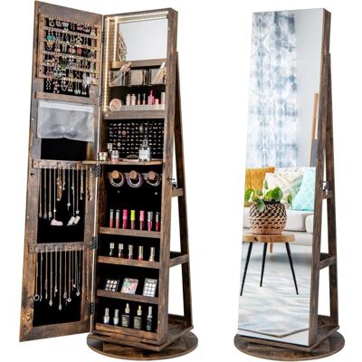 Costway - Armario Para Joyas Giratorio 360°, Espejo Joyero Con Luces Led De 3 Colores Bloqueable, Armario Espejo De Joyas Con Estantes De Almacenamiento, Espejo Interior, Estante Plegable (marrón Indust Costway - Armario Para Joyas Giratorio 360°, Espejo Joyero Con Luces Led De 3 Colores Bloqueable, Armario Espejo De Joyas Con Estantes De Almacenamiento, Espejo Interior, Estante Plegable (marrón Indust